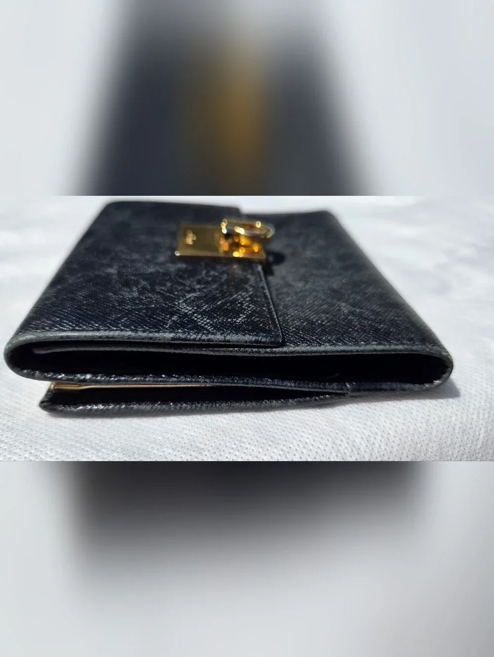 Like NEW Salvatore Ferragamo Women's Navy Kiss Lock  Tri-Fold Wallet